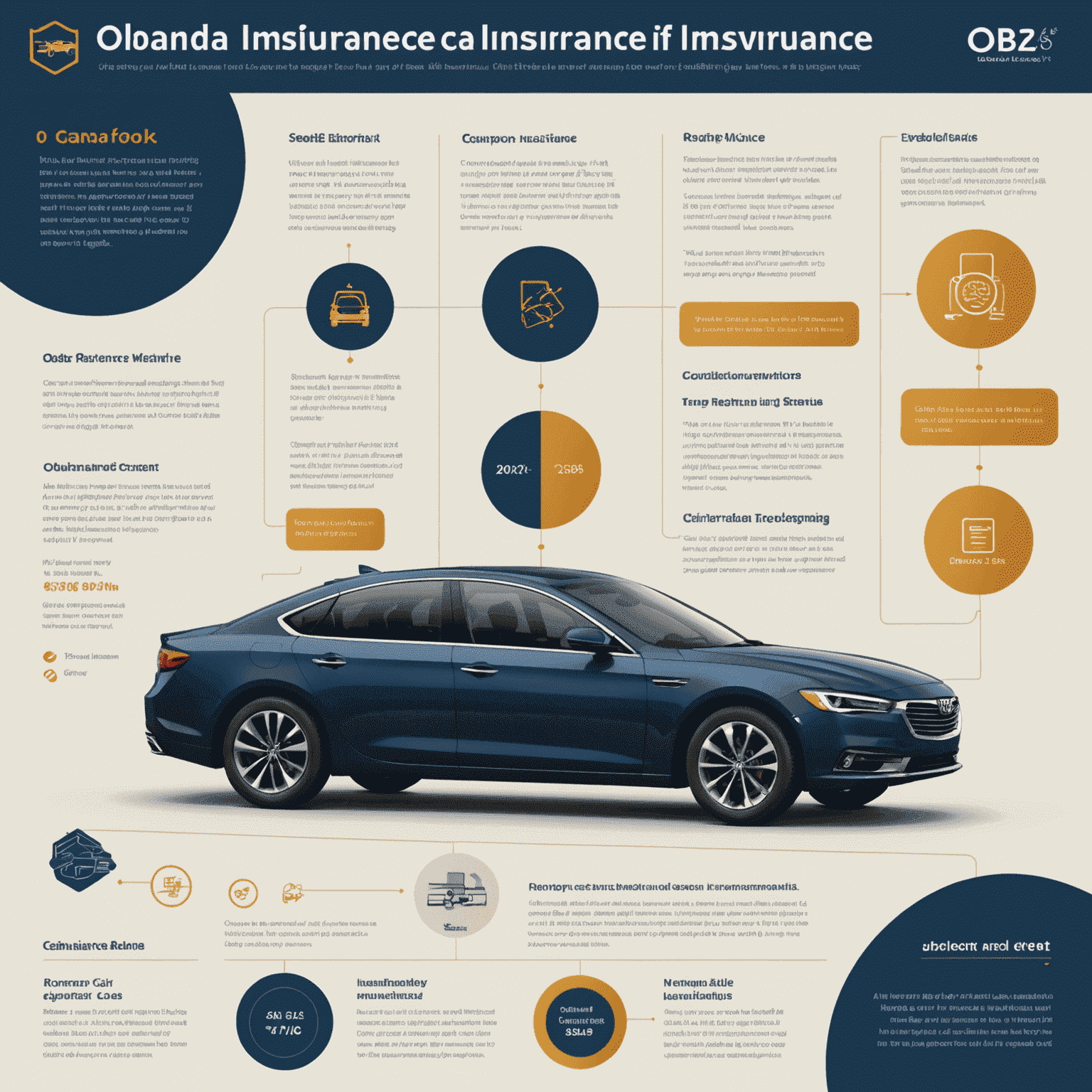 An elegant infographic displaying the step-by-step process of obtaining insurance for a foreign car in Canada. The design features a timeline with icons representing each stage, from initial compliance check to final insurance approval, all in a sophisticated color scheme of deep blues and muted golds.